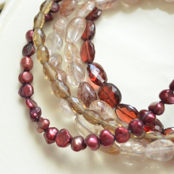 Multi Strand Bracelet with Garnets and Quartz - Handmade - Picture 5 of 10